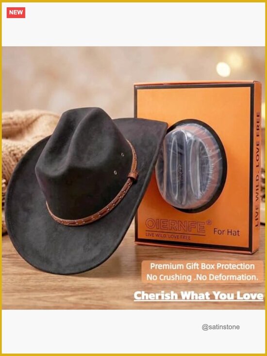 Unisex Wide Brim Cowboy Hat with Gift Box - Sun Protection main image 4